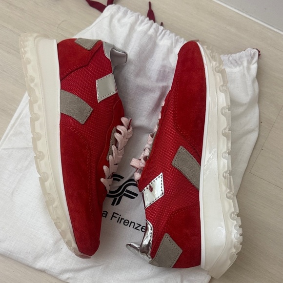 Stylish Red and Silver Women's Sneakers - Picture 2 of 5